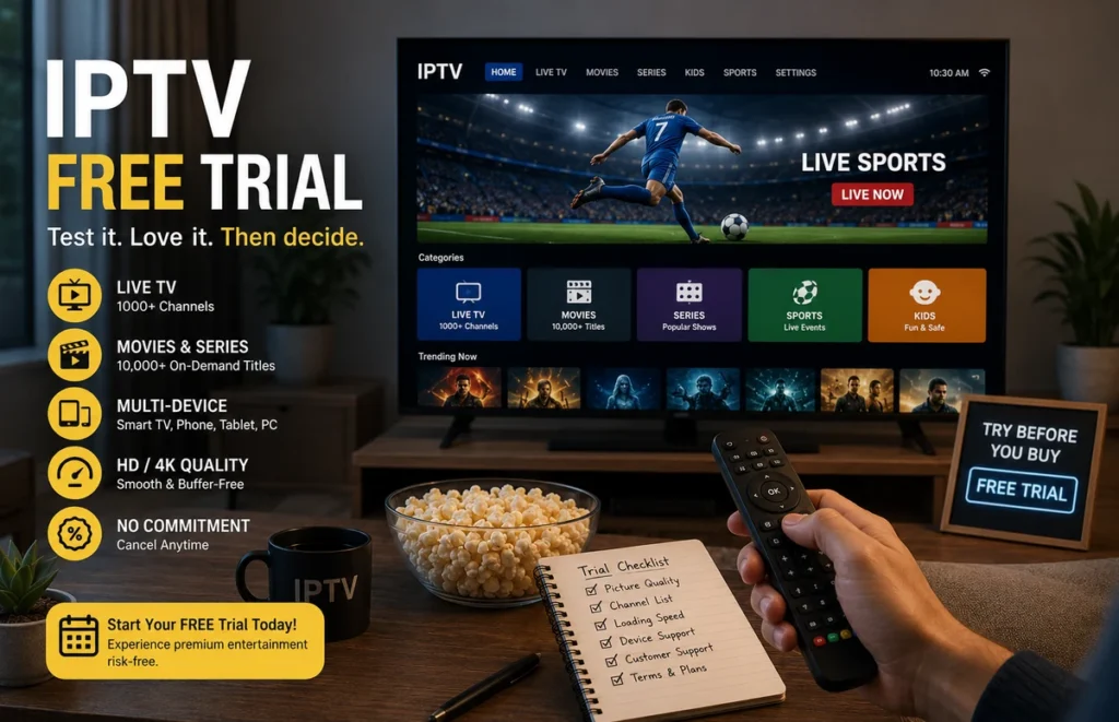 Customer testing an IPTV free trial on a Smart TV in South Africa